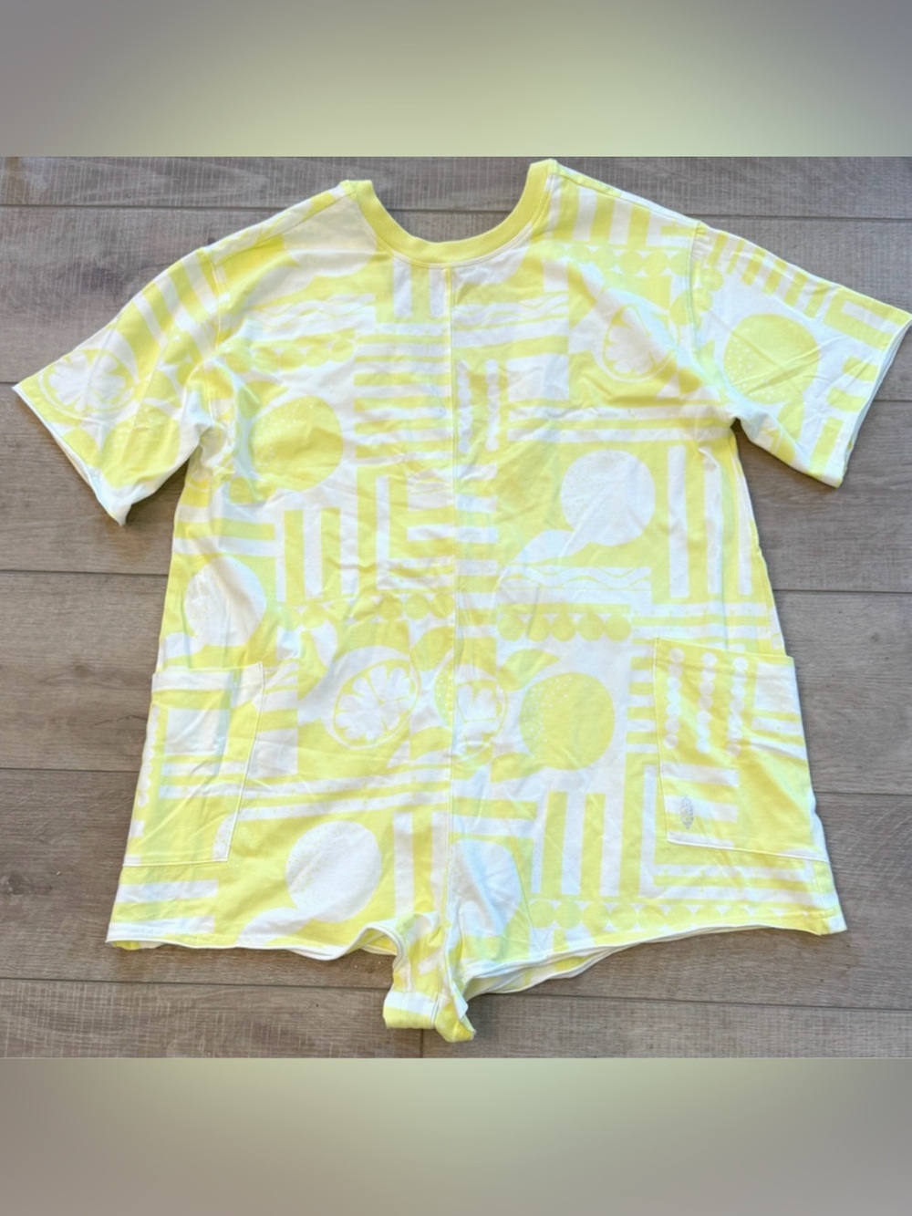 Free People Movement Printed Hot Shot Tee Romper Yellow White Boho L OB1985291 - Picture 2 of 8